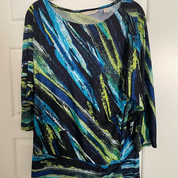 Laura Ashley Diagonal Striped Abstract Blue Green Top Boatneck Small - Picture 2 of 5